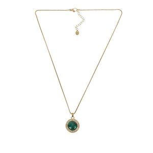 Colleen Lopez Malachite Cabochon and White Topaz Gold-tone Pendant 18"